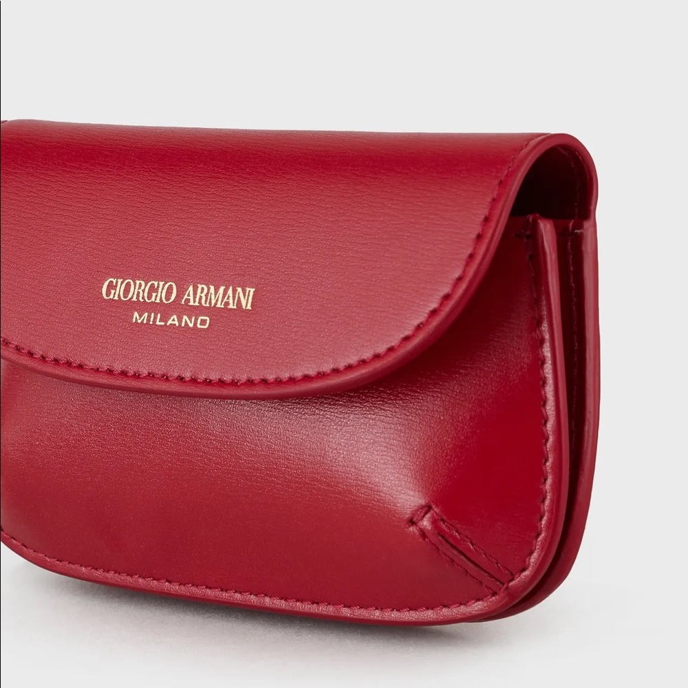 Giorgio Armani Card Holder in Red Palmellato Leather